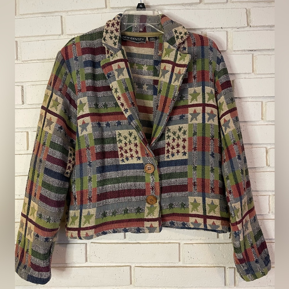 New Identity‎ Patriotic Print TapestryWoven Jacket Petite Medium